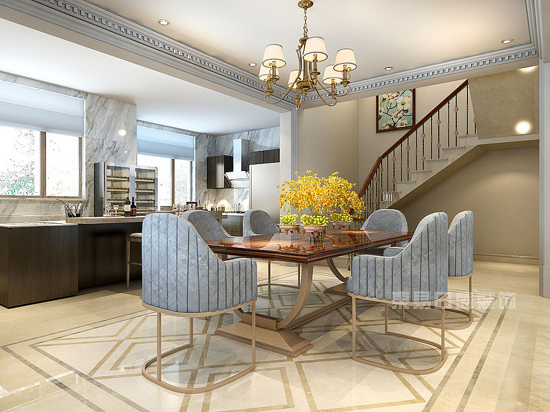 大连别墅装修-万科西山别墅450㎡美式