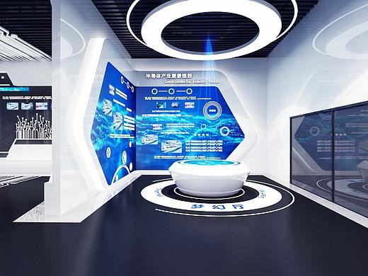 现代科技公司企业展厅半导体展厅3d效果图设计制作