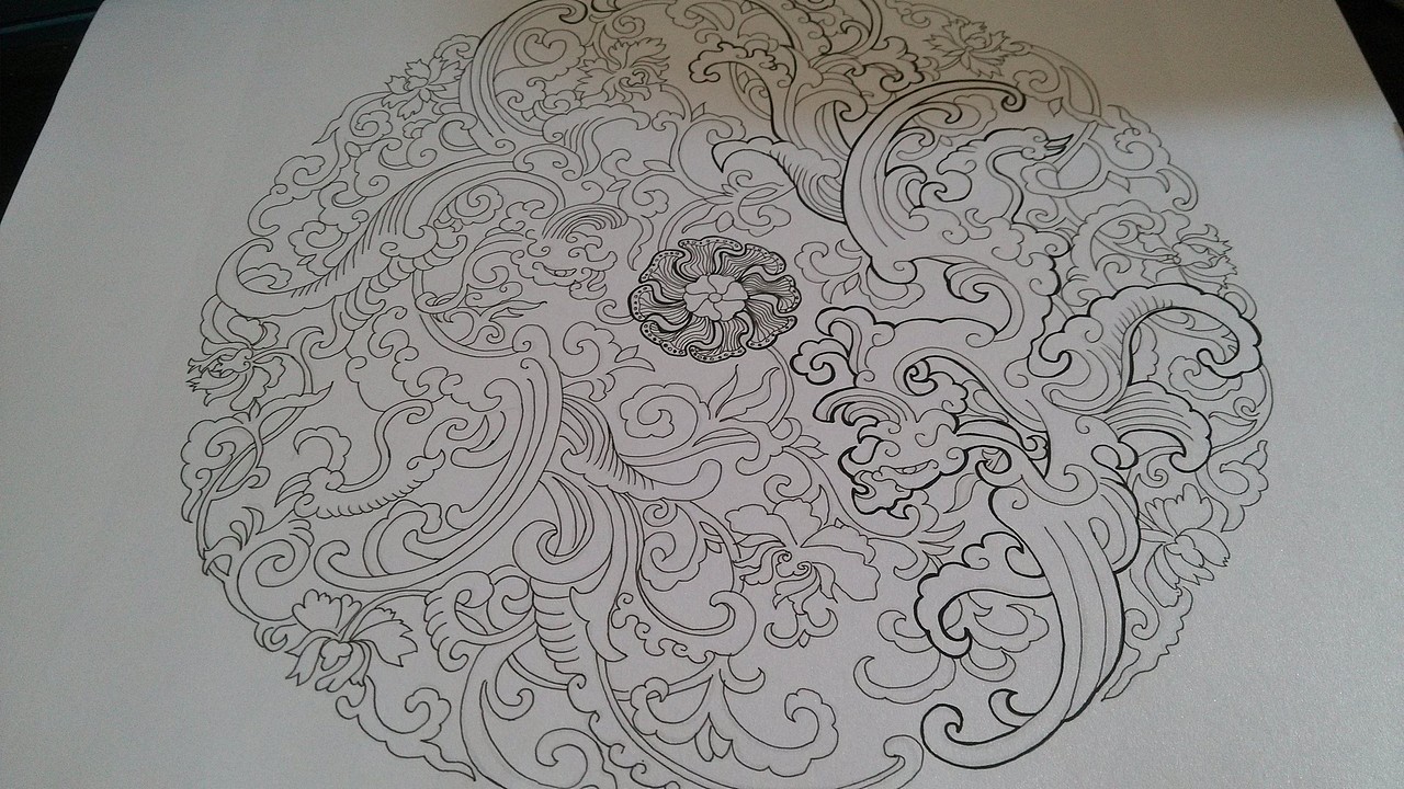 线条画，内容为凤凰纹样和宝相花纹样组合（图ZMTU0ODYzMDQ=） - 绘画 - 站酷设计师笙箫墨原创素材 - 站酷ZCOOL