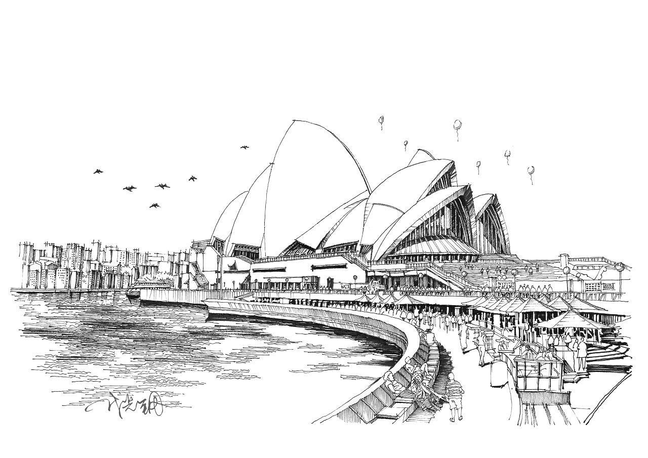 建筑钢笔速写—悉尼歌剧院_哔哩哔哩_bilibili