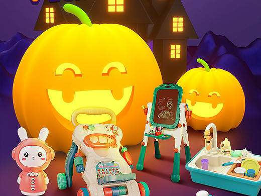 万圣节海报，c4d+ps合成