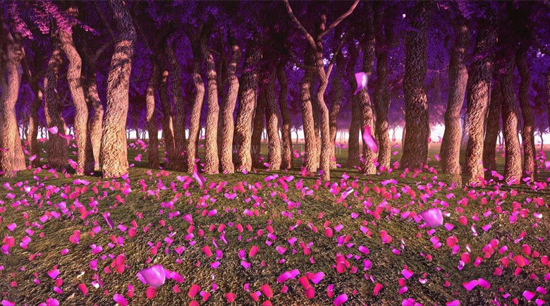 桃花林梦幻素材,粉色花瓣,浪漫全息投影素材