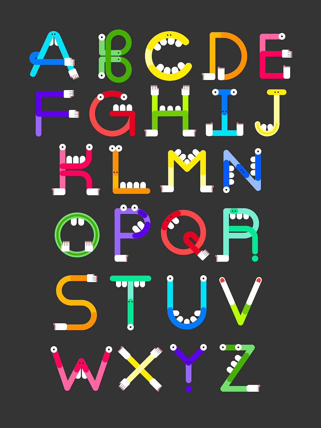 26个可爱风格空心字母图片_艺术字_设计元素-图行天下素材网