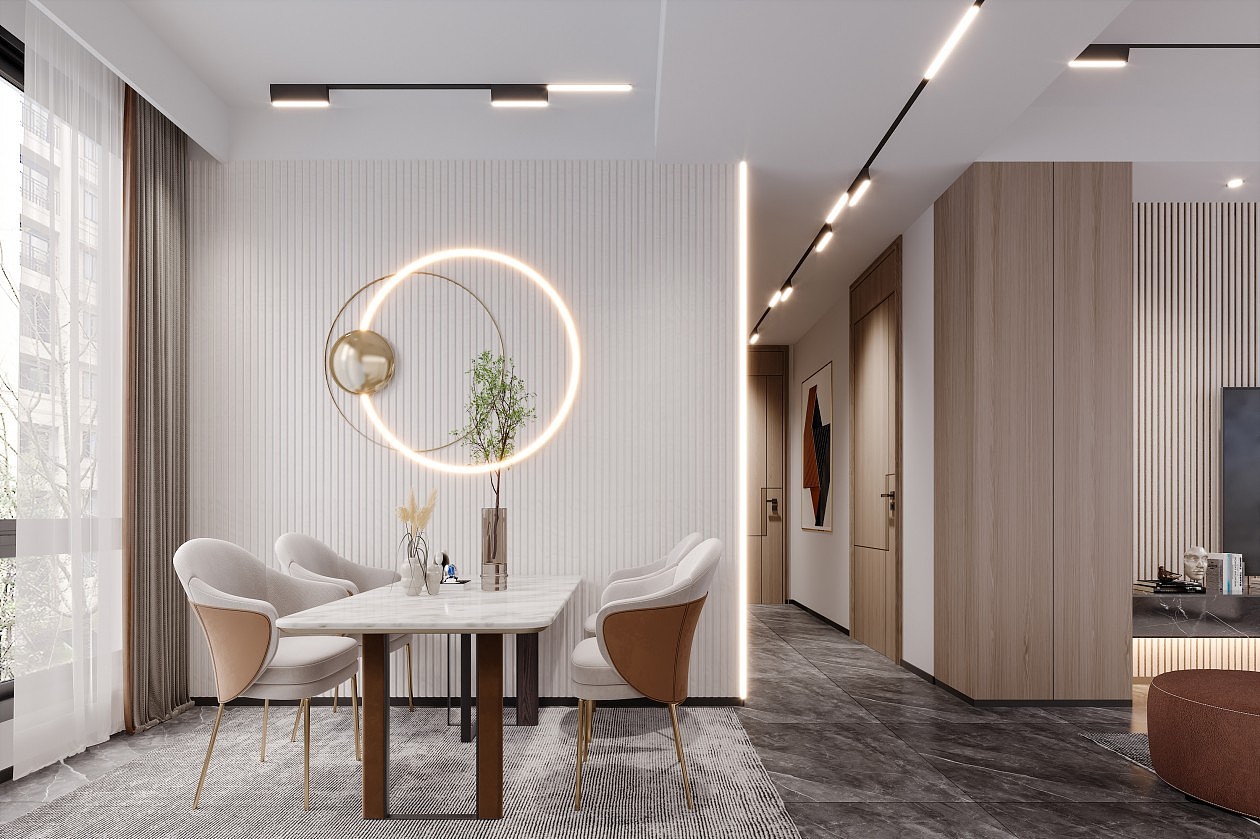 现代轻奢北欧风格餐厅全景效果图