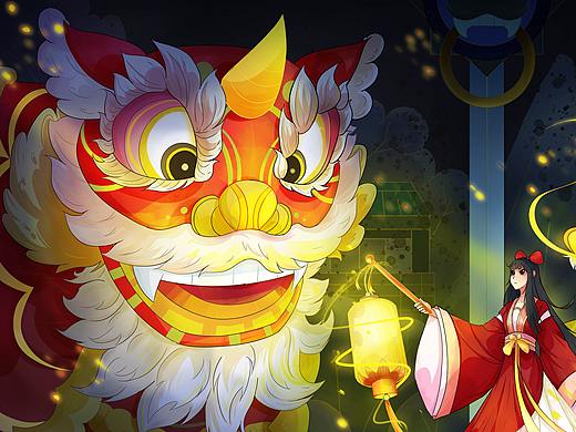 国潮舞龙舞狮商业插画