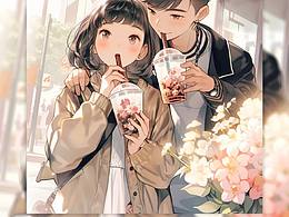 二次元奶茶店海报