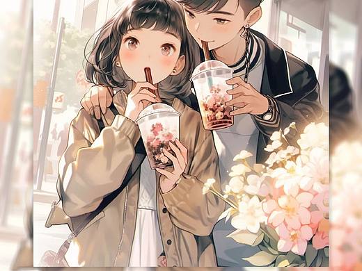 二次元奶茶店海报