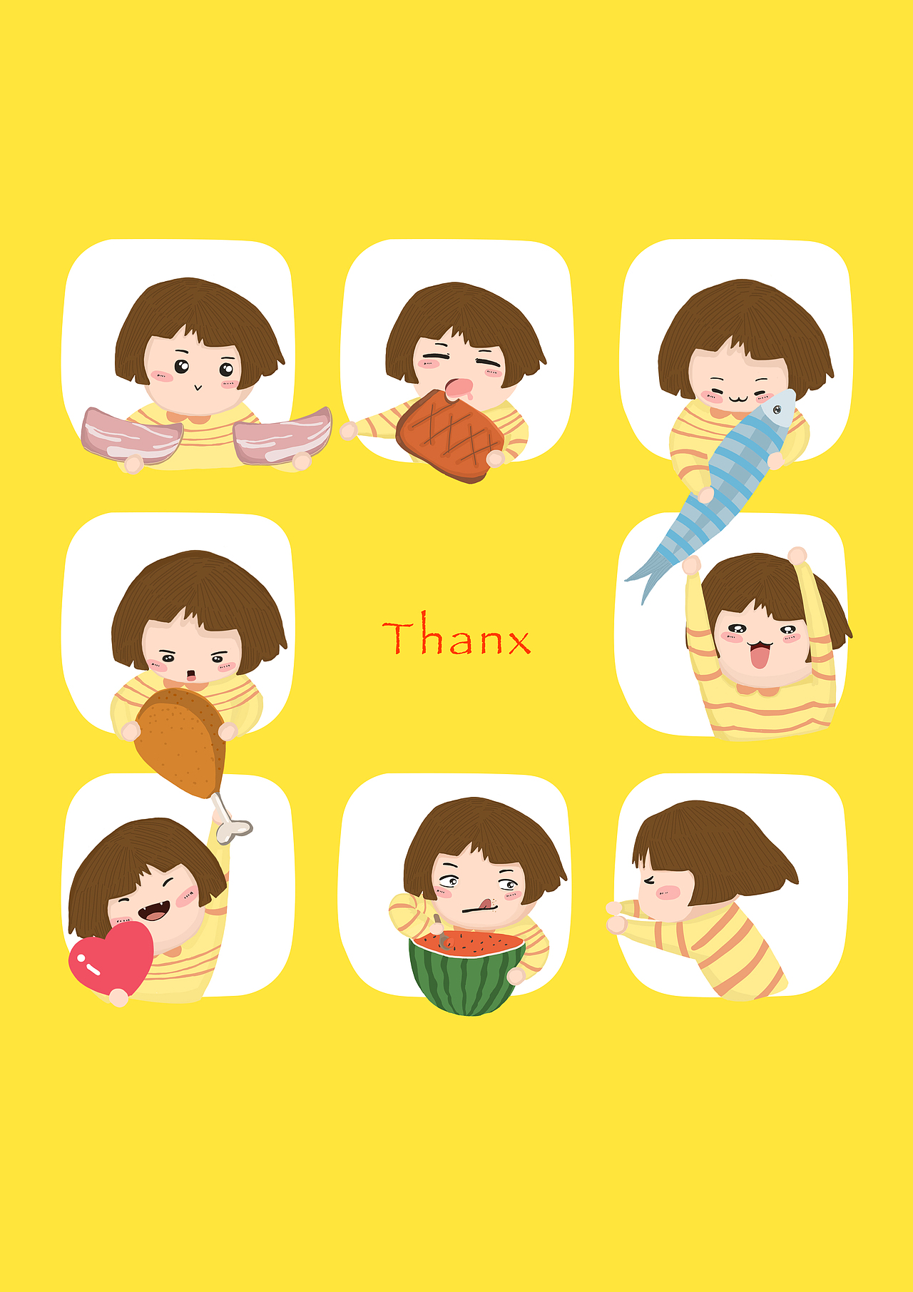 吃货九宫格插画