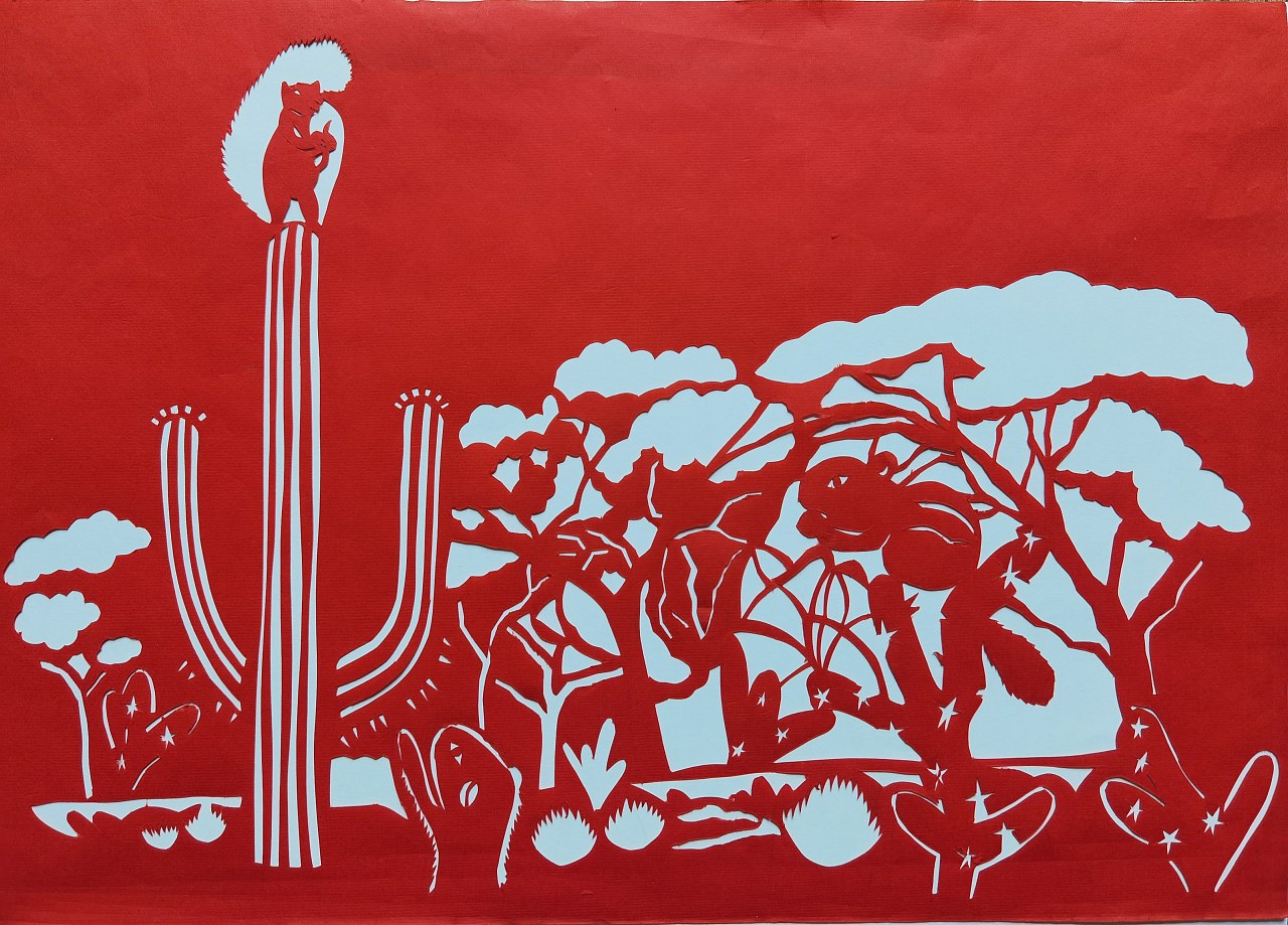 剪纸创作-沙漠小松鼠