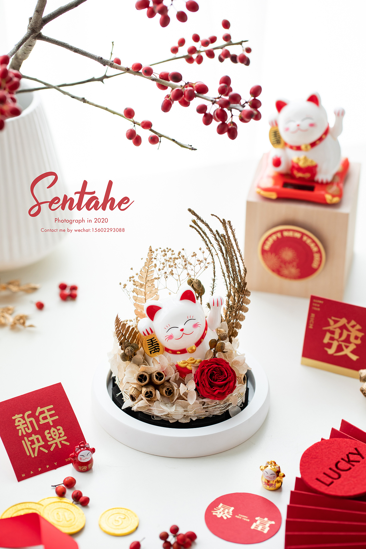 电商摄影 | 招财猫&福气鼠，永生花玻璃罩摆件挂件拍摄（图ZMTk2MzEyOTky） - 产品摄影 - 站酷设计师Senta原创素材 - 站酷ZCOOL