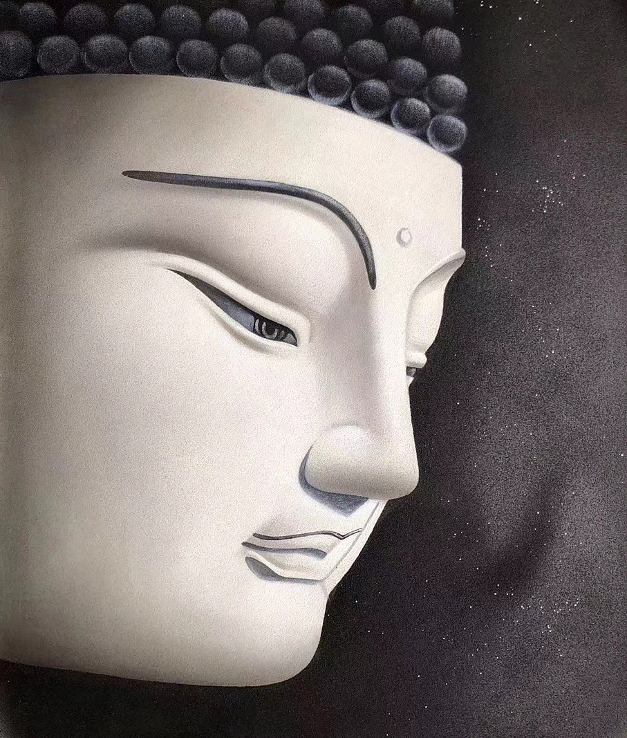 油画《佛头像》