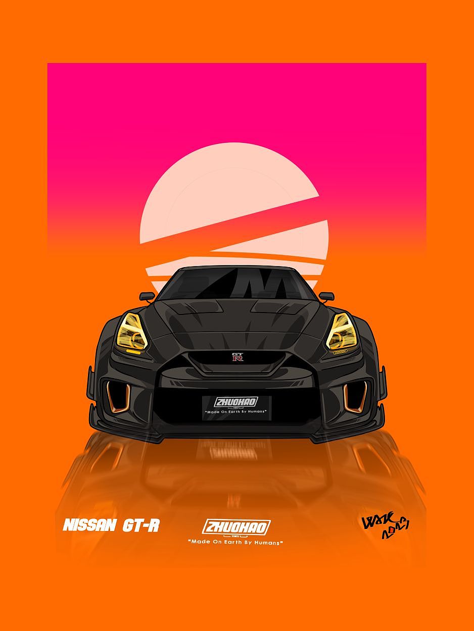 GTR R35    汽车插画    烟囱的gtr
