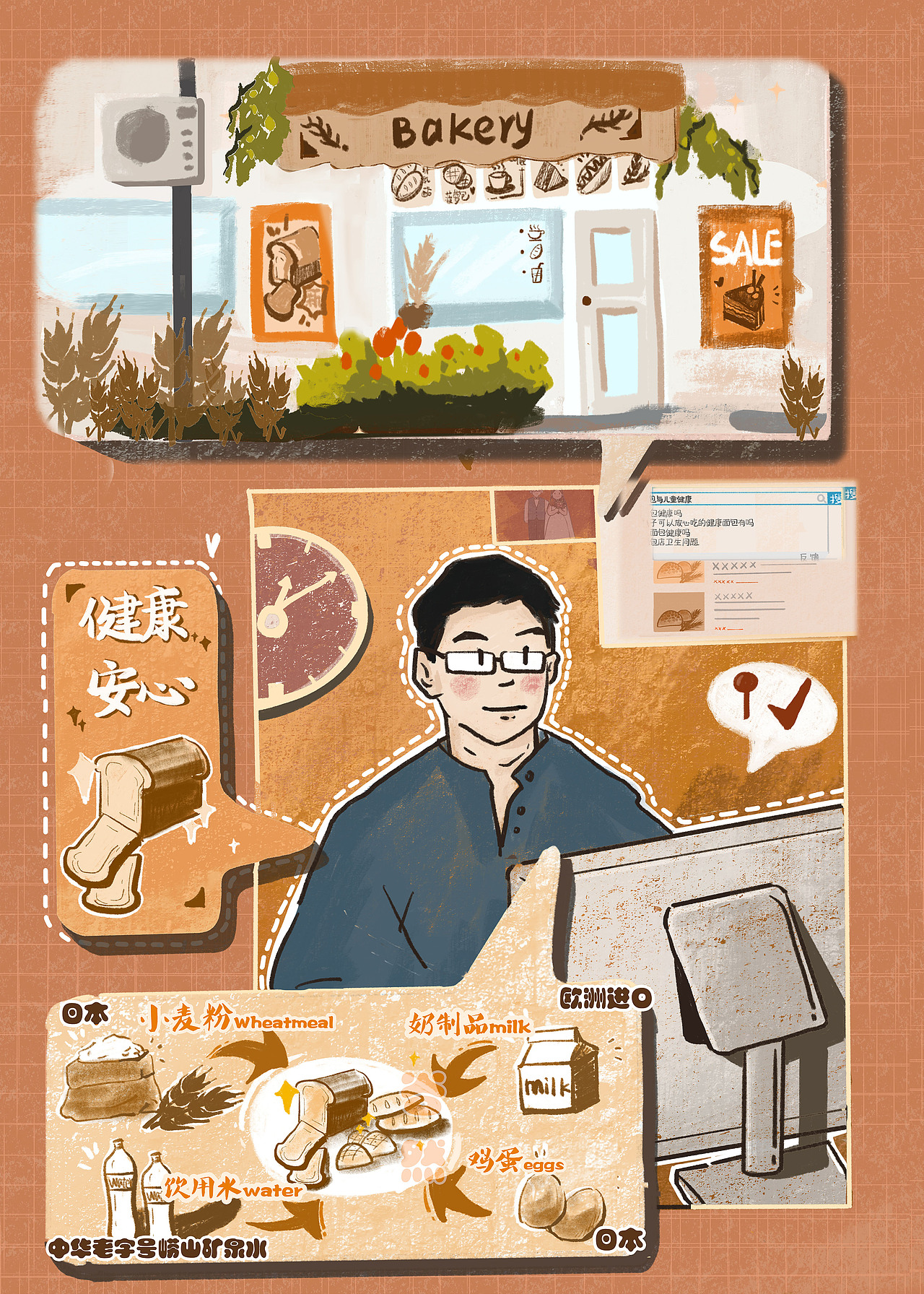 面包烘焙店铺品牌故事创作（图ZMTU0ODA3NDQ4） - 商业插画 - 站酷设计师我叫大俏shadow原创素材 - 站酷ZCOOL