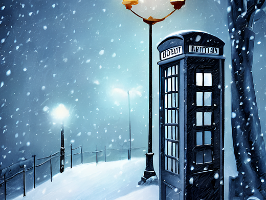 #AI创作实验室#冬天/路灯/下雪/电话亭