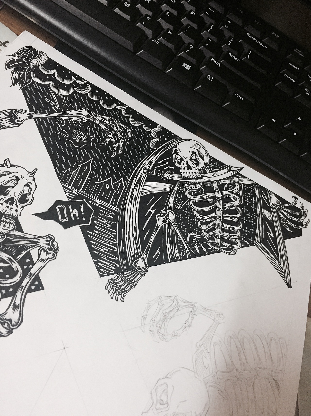 原创 黑白插画 无题四骷髅~