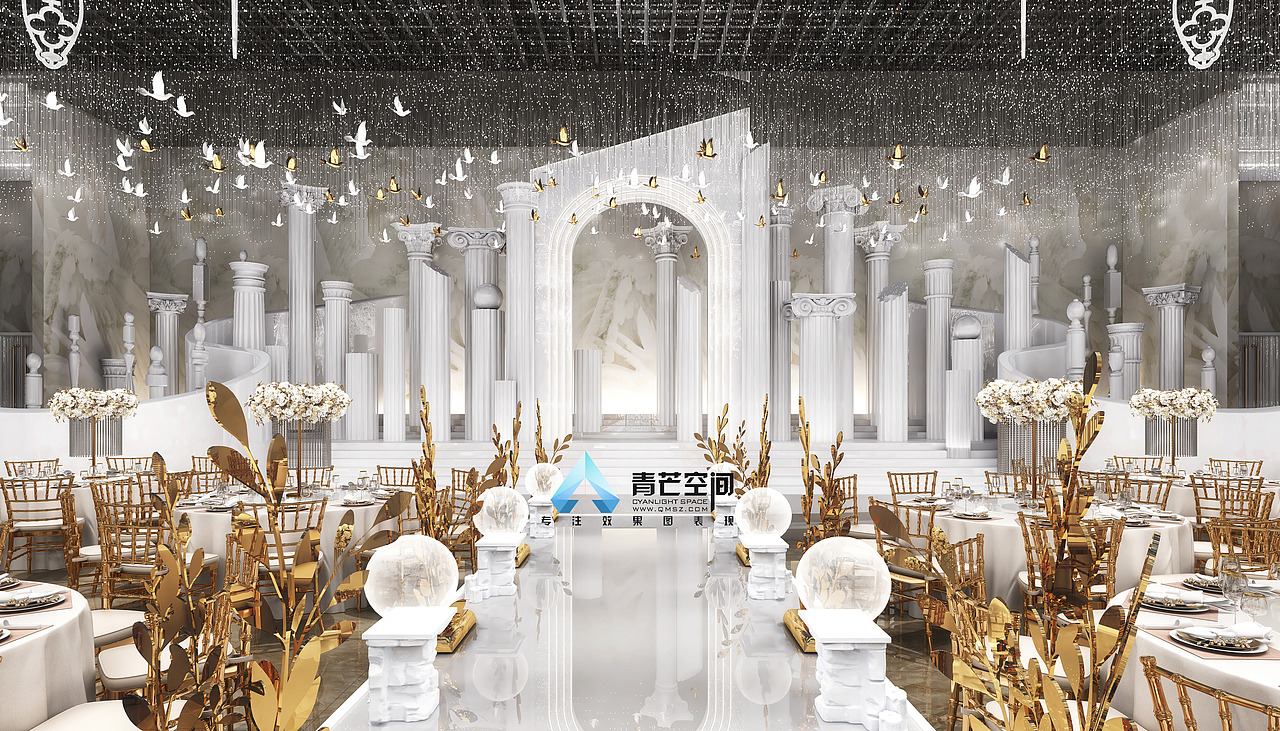 大型婚宴厅婚礼酒店布置效果图