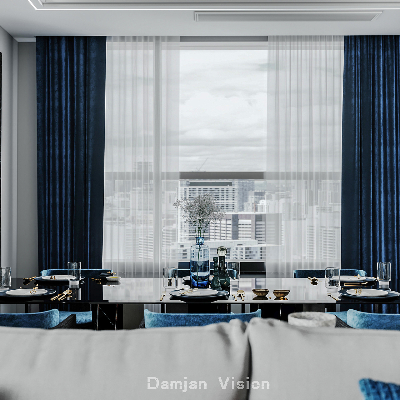 现代蓝色调客餐厅