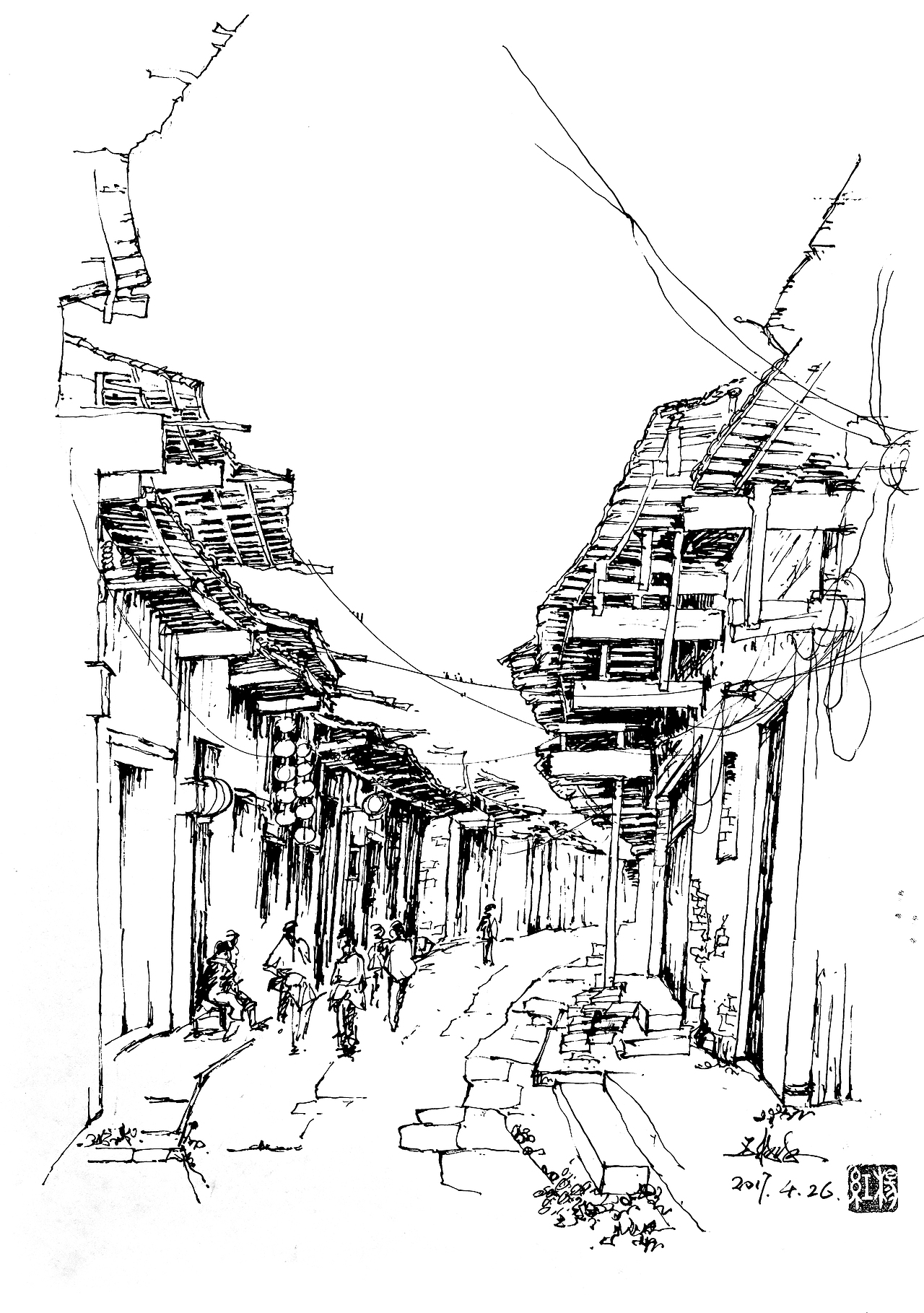 钢笔风景速写——远方的家|纯艺术|绘画|延杨红钢笔画_原创作品-站酷