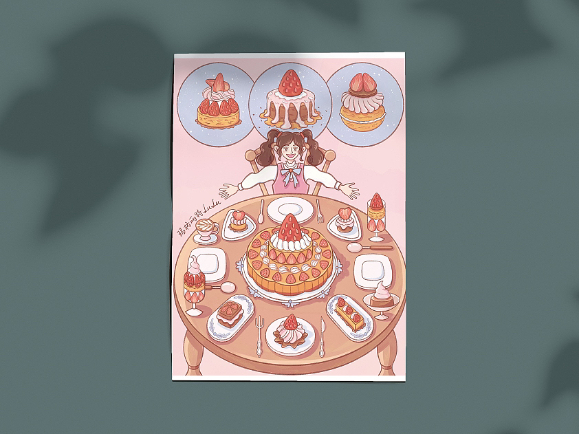 草莓甜品下午茶/原创插画（图ZMzU4ODUyMzk2） - 艺术插画 - 站酷设计师玛格丽特LuLu原创素材 - 站酷ZCOOL