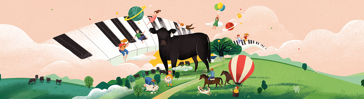 儿童牛排箱体包装插画