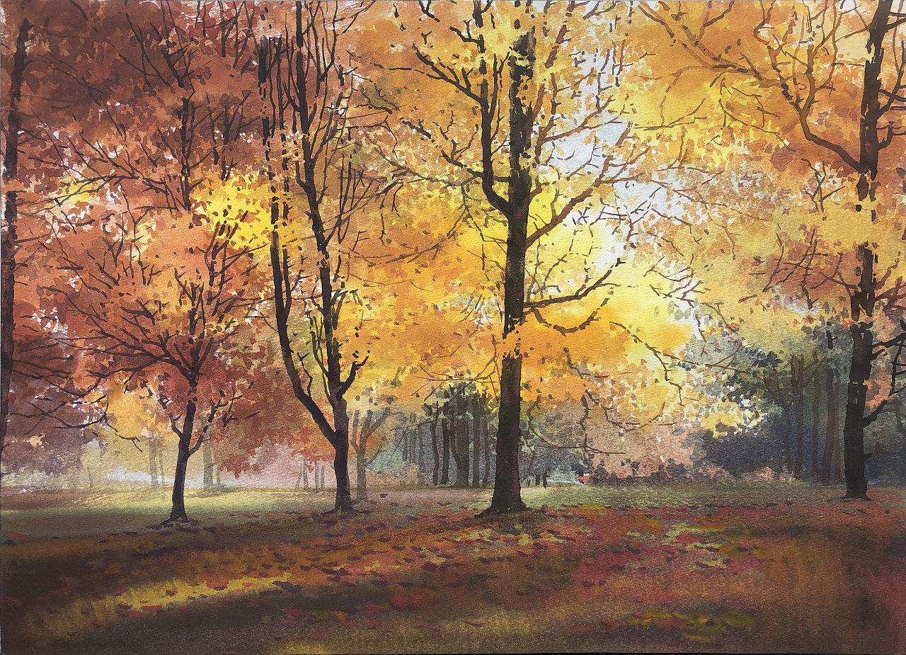 秋天里的树先生们|纯艺术|绘画|孙小良的水彩画 - 原创作品 - 站酷