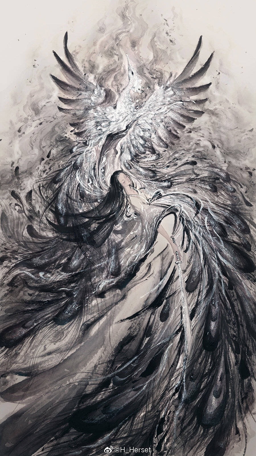 新国画 ｜《黑》与《白》手绘国风古风水墨画海报（图ZMTc4MTY3ODA0） - 艺术插画 - 站酷设计师何塞特Herset原创素材 - 站酷ZCOOL