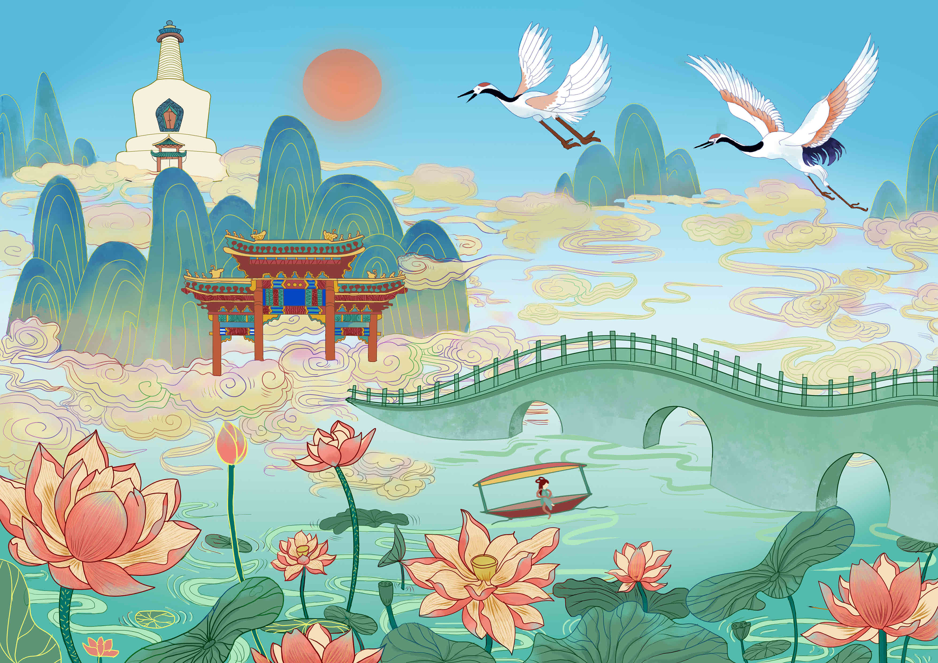 北京北海白塔国潮系列插画