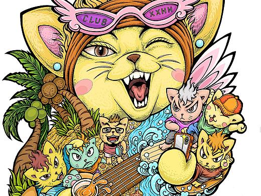 我与潮牌club xxhh合作的新图《冰火人猫咪图》