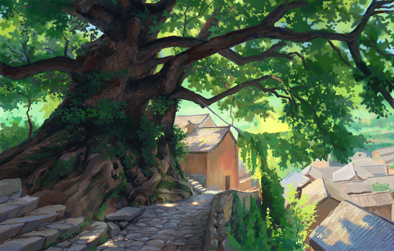 浙江杨家堂村的古树（图ZMzczOTgyMDQ4） - 艺术插画 - 站酷设计师南宝山高师原创素材 - 站酷ZCOOL