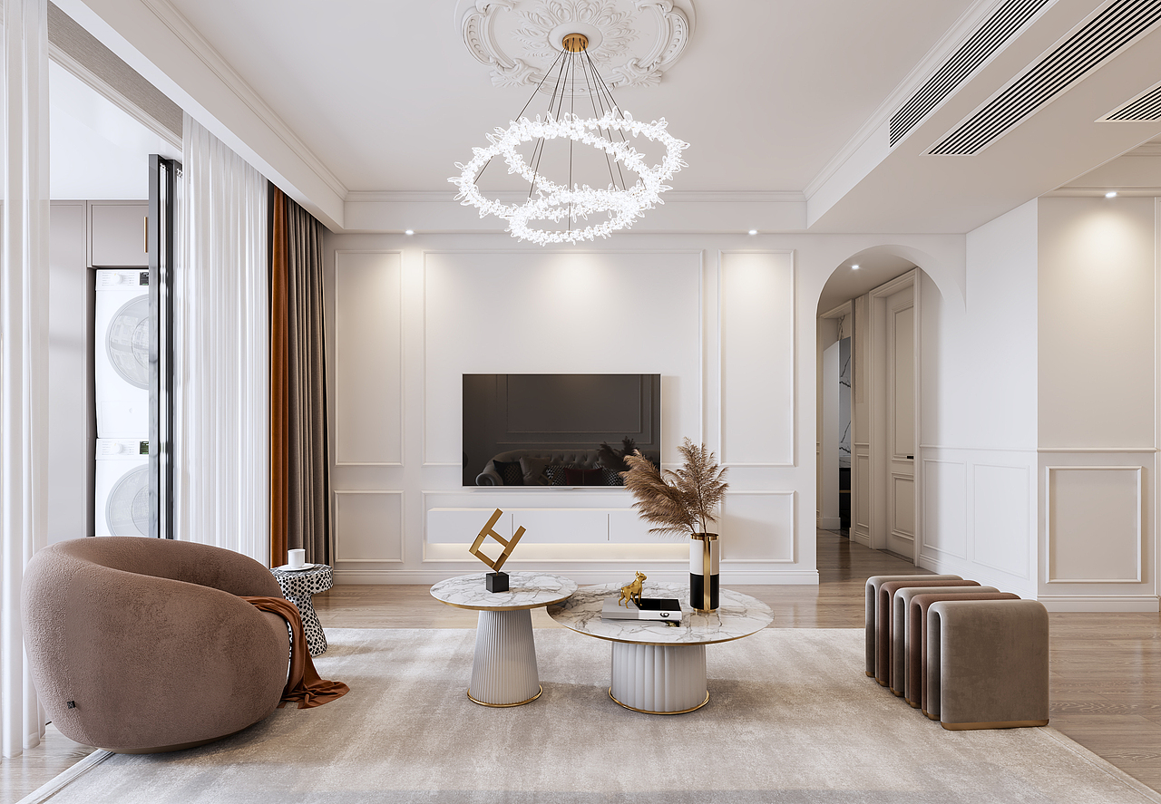 法式极简风格客餐厅卧室案例（图ZMjUwNDcwNjQw） - 家装设计 - 站酷设计师择木新晨效果图原创素材 - 站酷ZCOOL