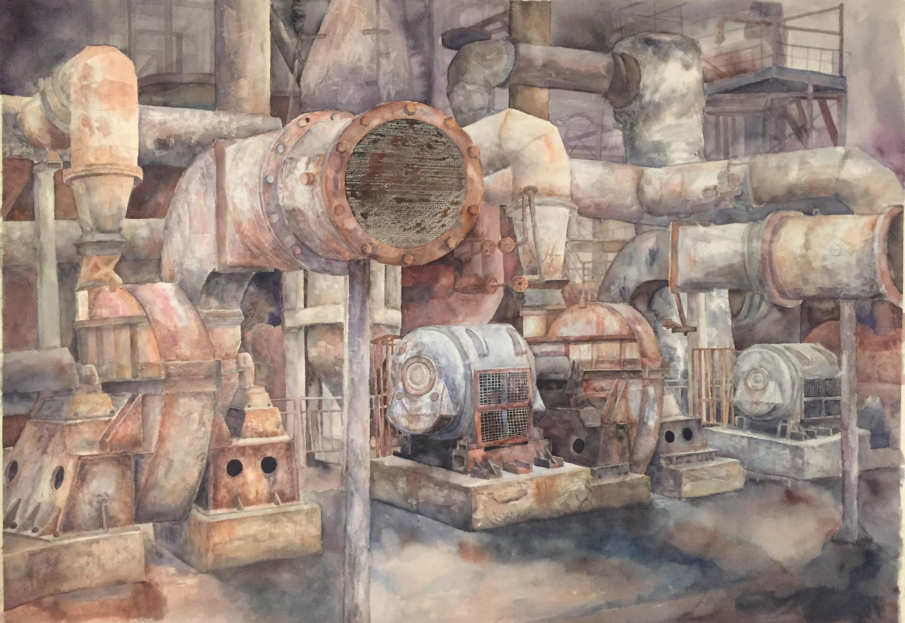  旧车间水彩画>#青春答卷2018