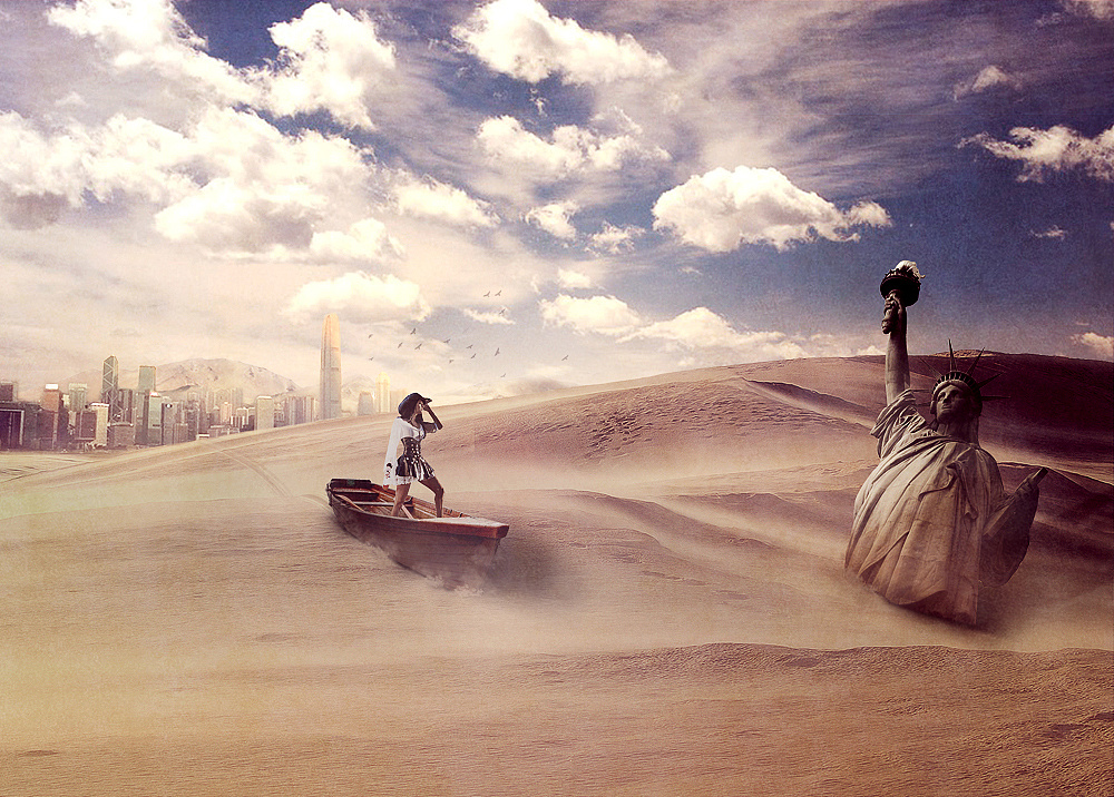 ps合成练习沙漠行舟附素材包