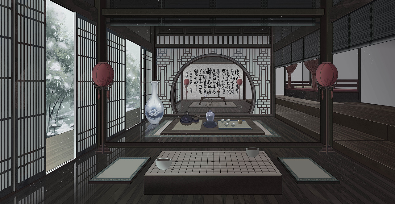 古风室内场景插画