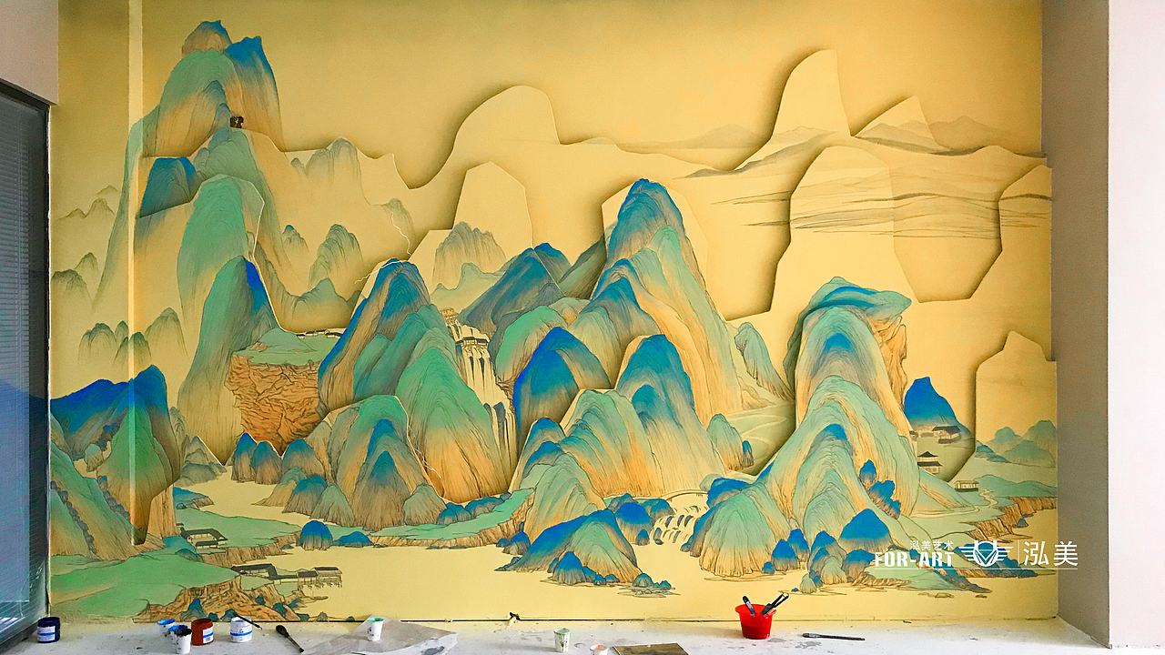 商业国画青绿山水墙绘壁画（图ZMjg5Njg1MjIw） - 绘画 - 站酷设计师泓美墙绘HMBEE原创素材 - 站酷ZCOOL