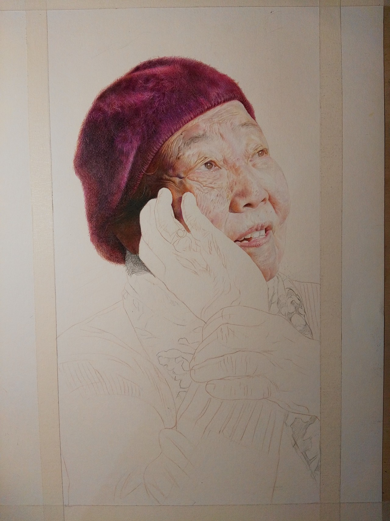 写实彩铅作品《奶奶》