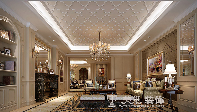 昌建誉峰140平四室两厅简欧风格装修效果图——客厅