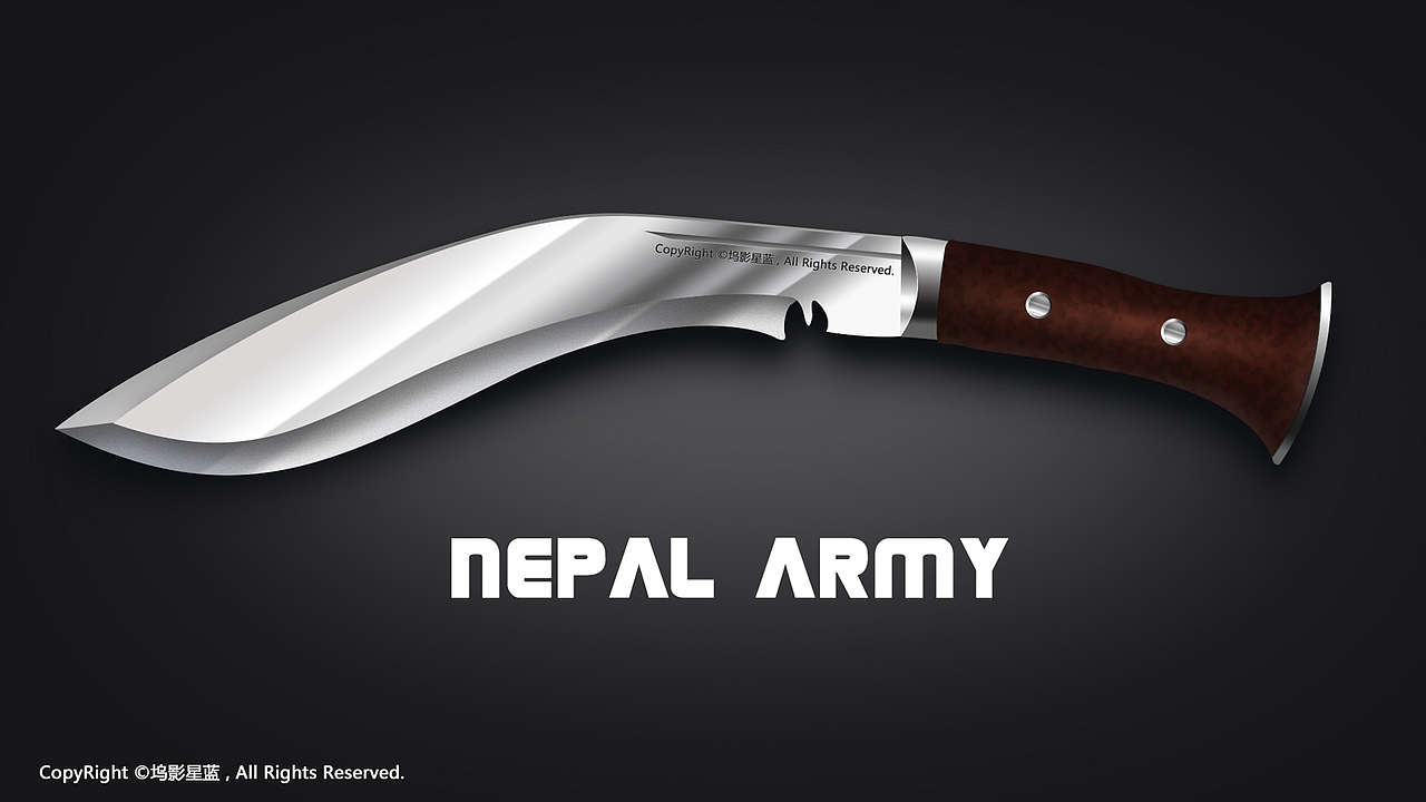 尼泊尔弯刀写实图标 武器矢量插画UI