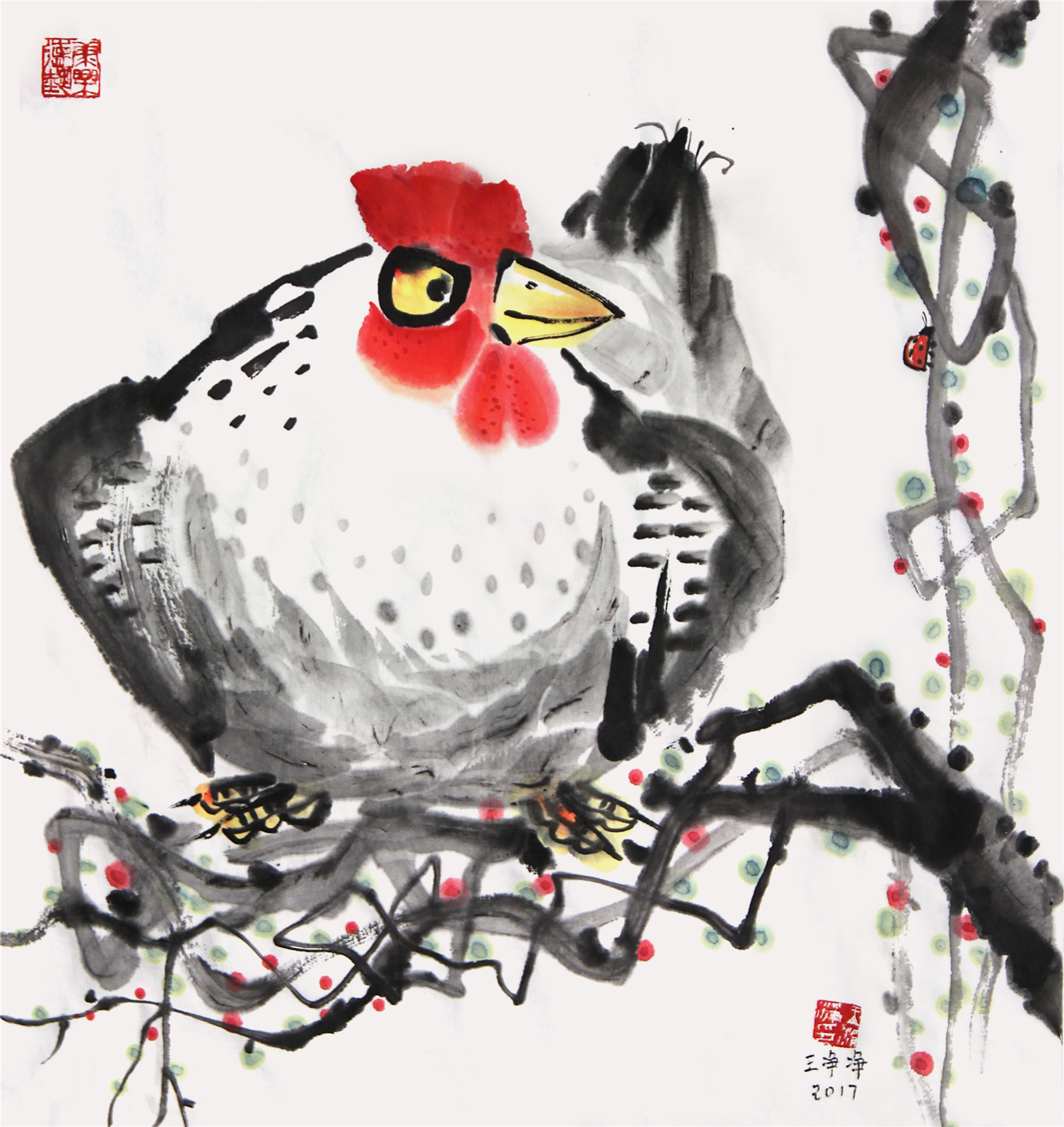 画儿晴天·王净净水墨插画鸡系列画