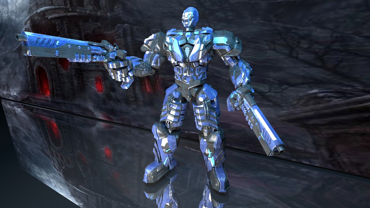 拿手枪的突击机器人特写