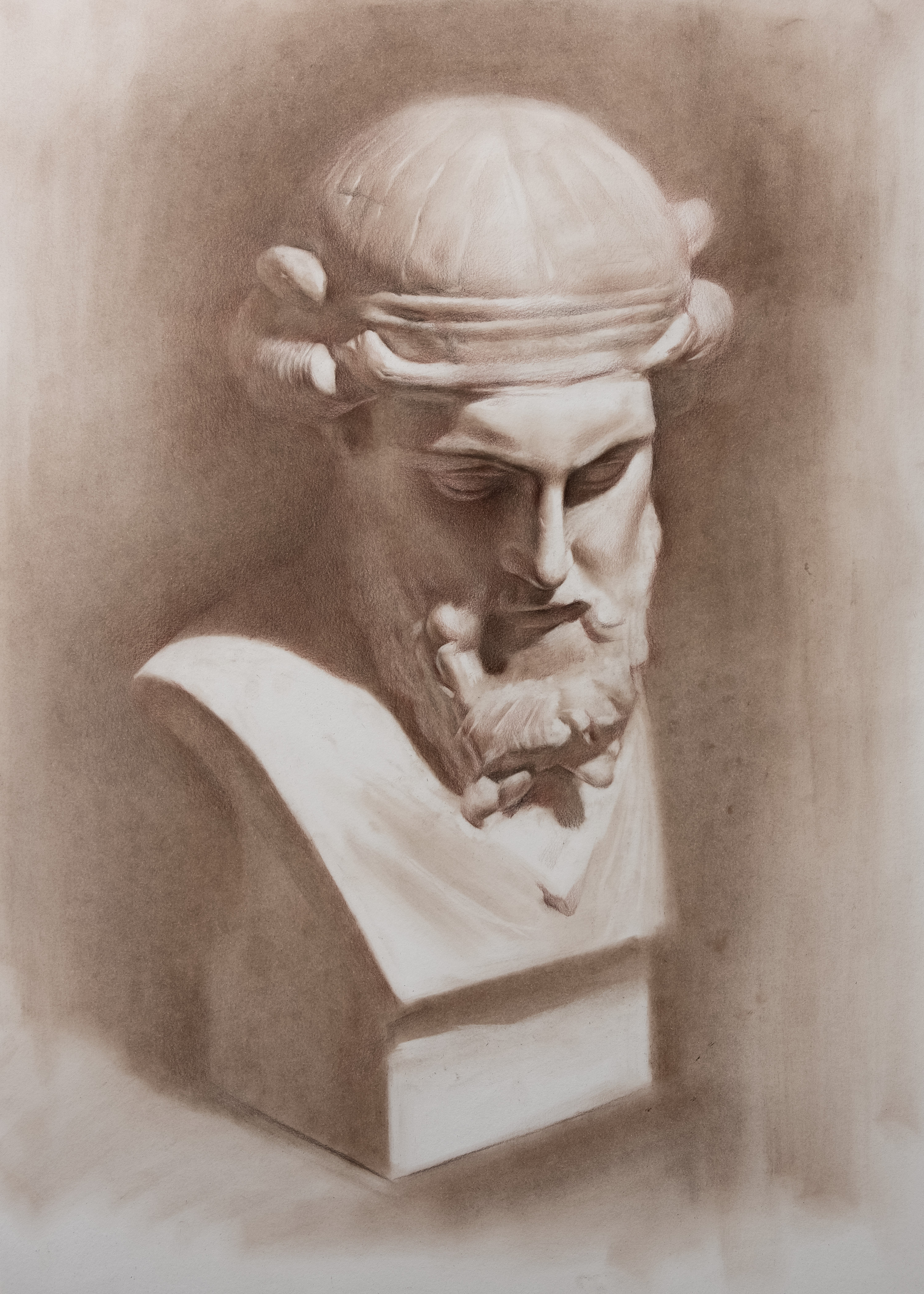 棕色素描-柏拉图石膏像|纯艺术|绘画|李程art_原创作品-站酷zcool