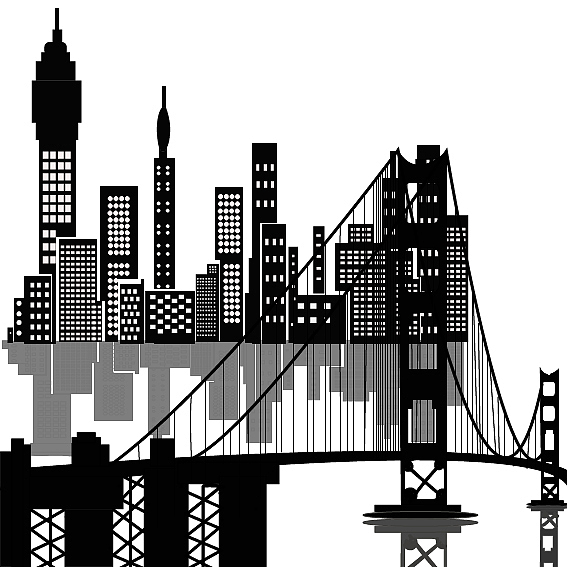 楼房剪影点线面构图