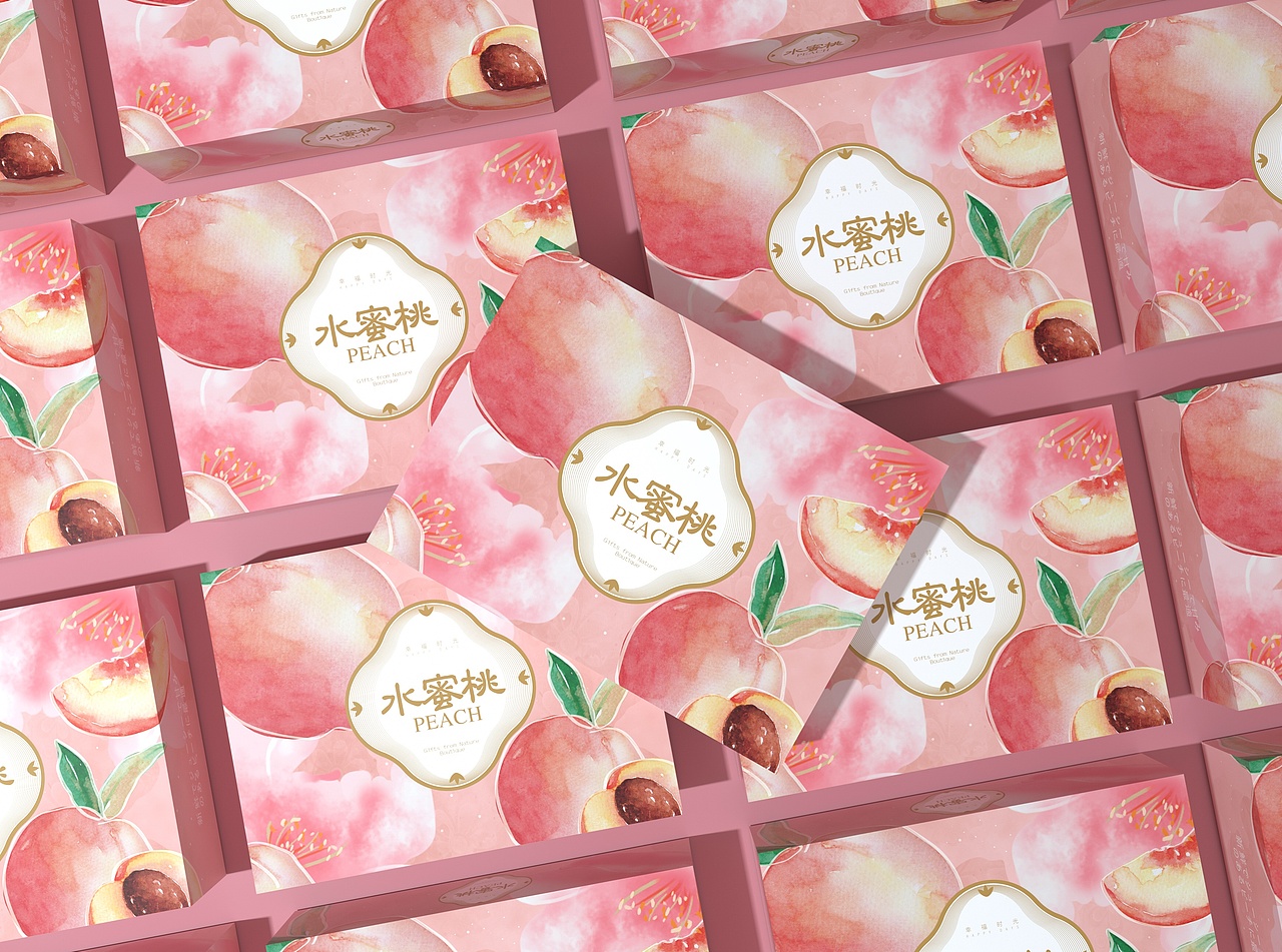 水蜜桃黄桃桃子包装,清新唯美高端大气水果通用包装盒