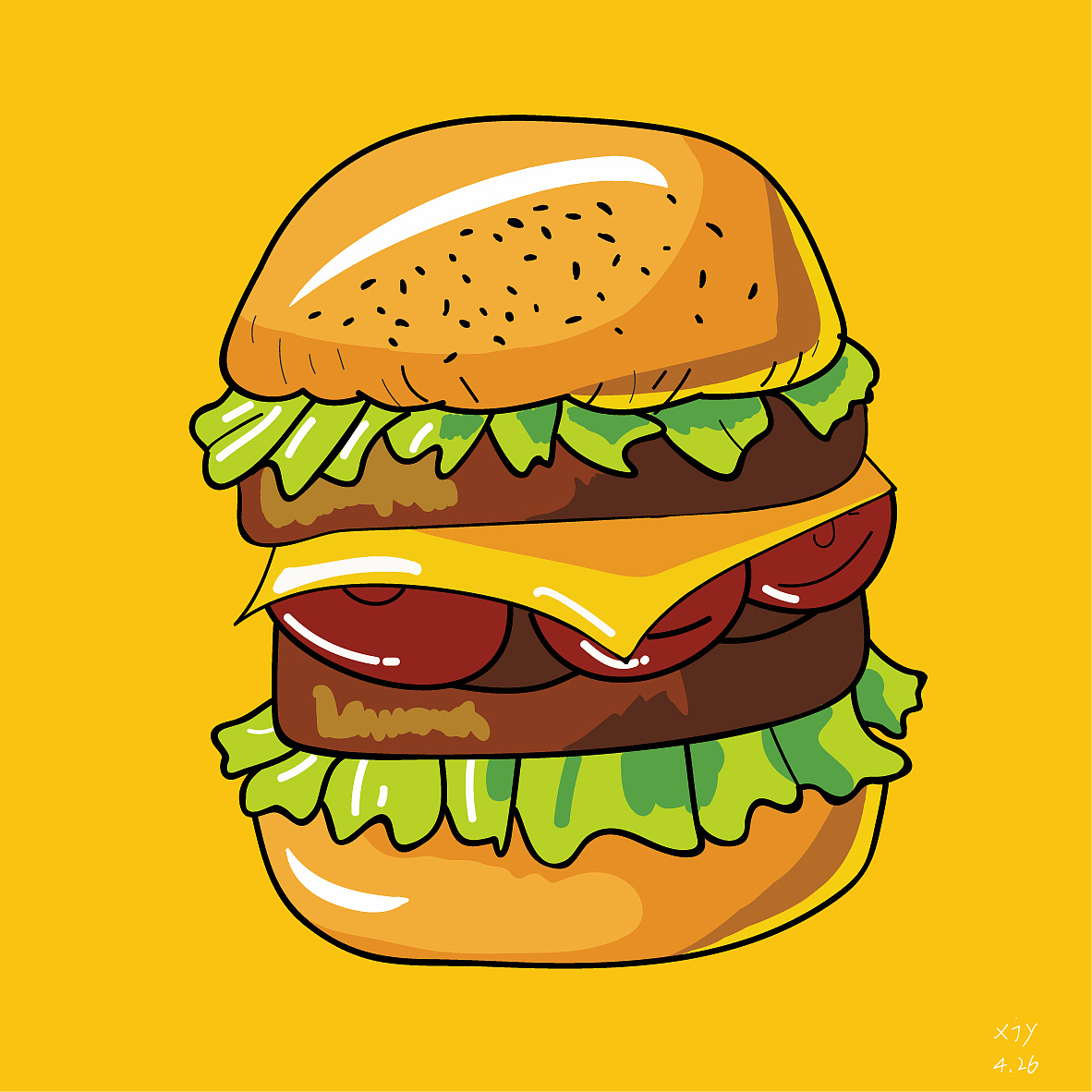 彩色汉堡包简笔画画法图片步骤 肉丁儿童网