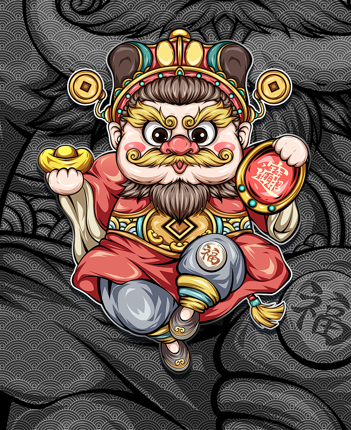 雨宫晴 | 国潮福禄寿喜财插画