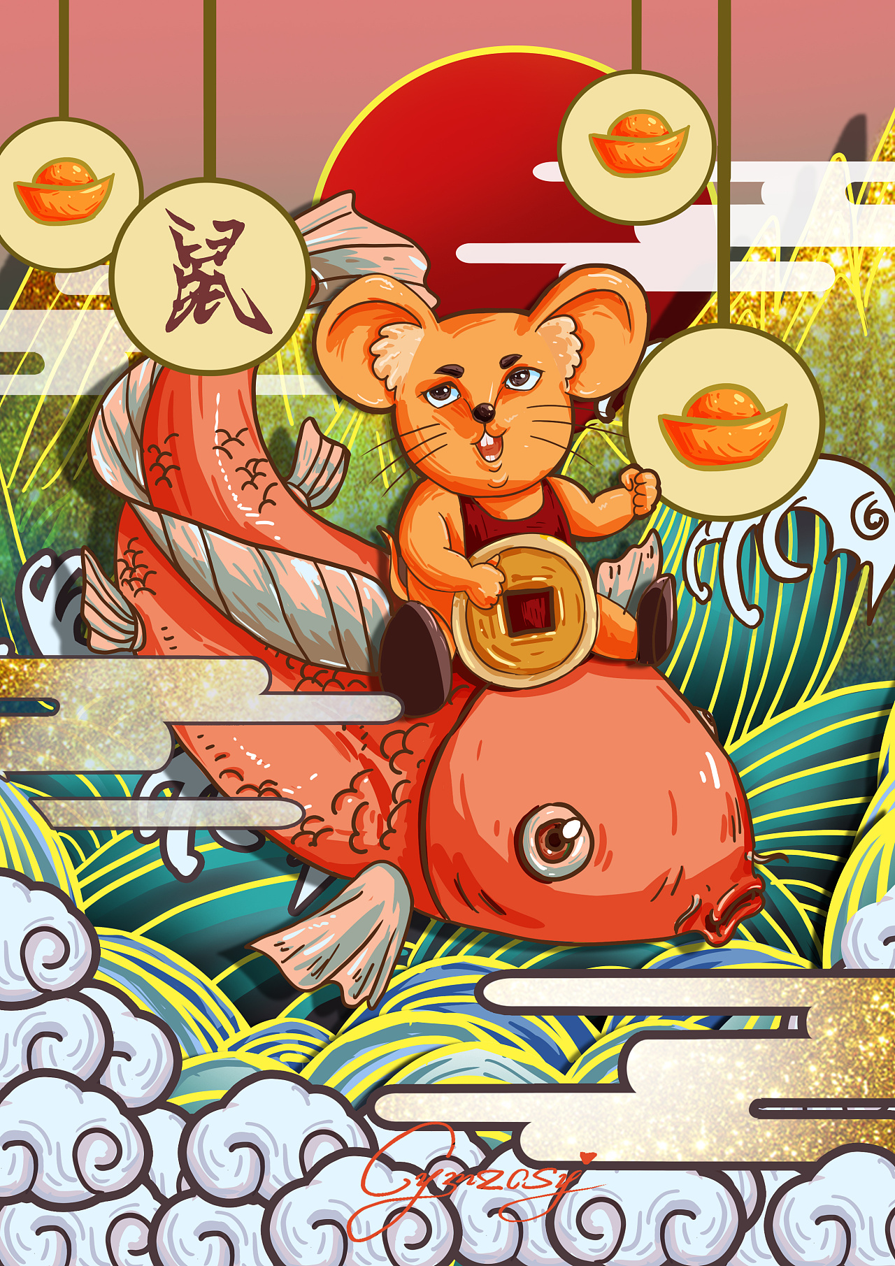 2020年金质浮雕鼠持热茶螺旋曲云欢年 中译：新年 向量例证. 插画 包括有 愉快, 灯笼, 装饰品, 敌意 - 164217967