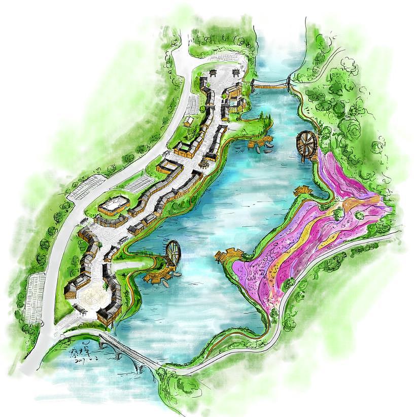 丹寨万达小镇景区手绘图（图ZNzc5NTkzOTI=） - 商业插画 - 站酷设计师老蔡自留地原创素材 - 站酷ZCOOL