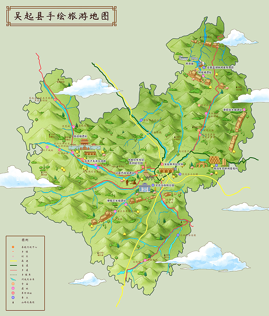 吴起县旅游手绘地图