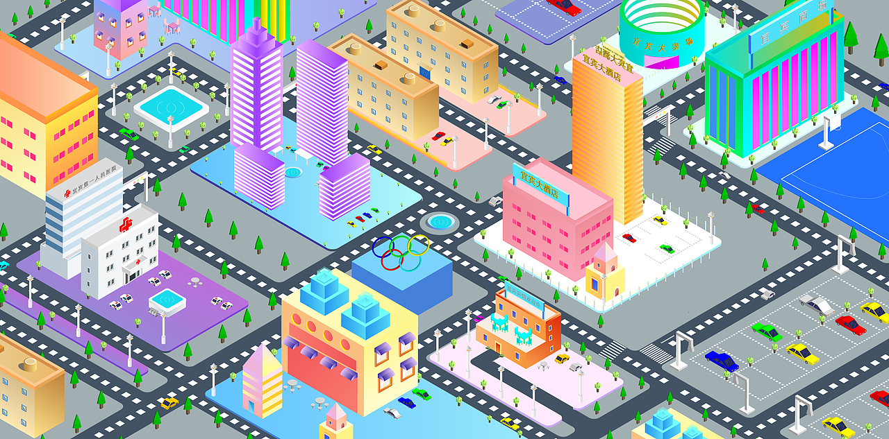 2.5D房子汽车马路红绿灯斑马线花园树路灯医院酒店商场（图ZMTU5ODk5MTM2） - 其他平面 - 站酷设计师dill1310原创素材 - 站酷ZCOOL