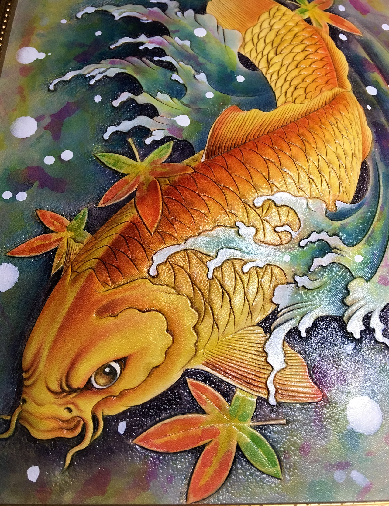 皮雕画—中华锦鲤