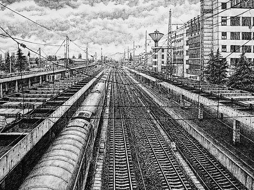 OY钢笔画:80小时写实作品《轨迹》